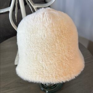 Fuzzy Cream Bucket Hat with adjustable string inside